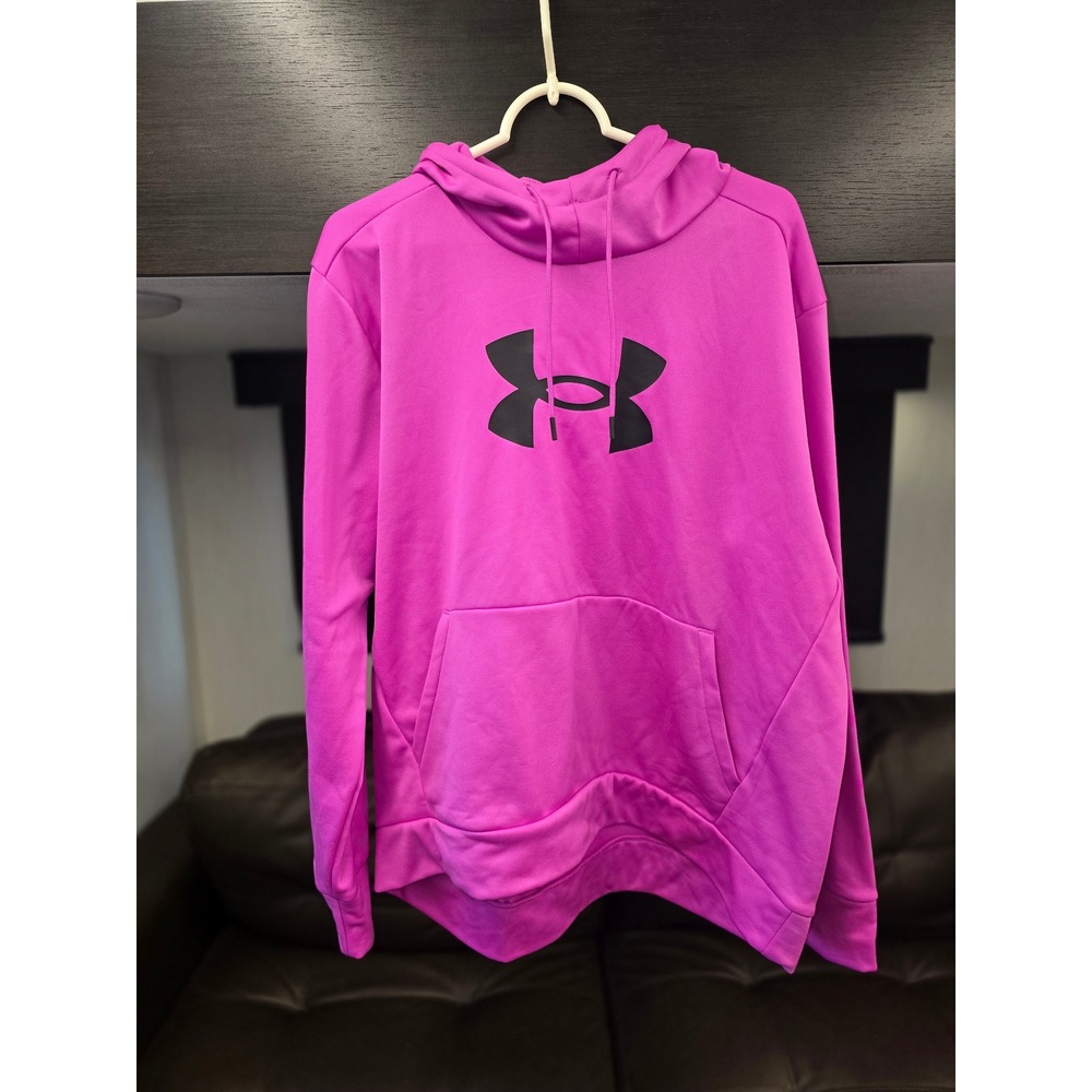 Under Armour Pink Big Logo Hoodie Womens XL Loose Fit Fleece Pullover Sweatshirt
